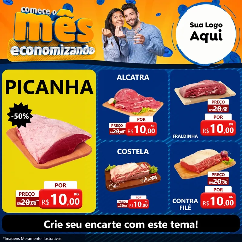Modelo de Rede Social para Feed Facebook com o tema Comece O Mês Economizando para Açougue