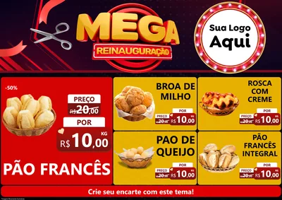 Modelo de Encarte para Encarte A4 Horizontal com o tema Mega Reinauguração para Padaria