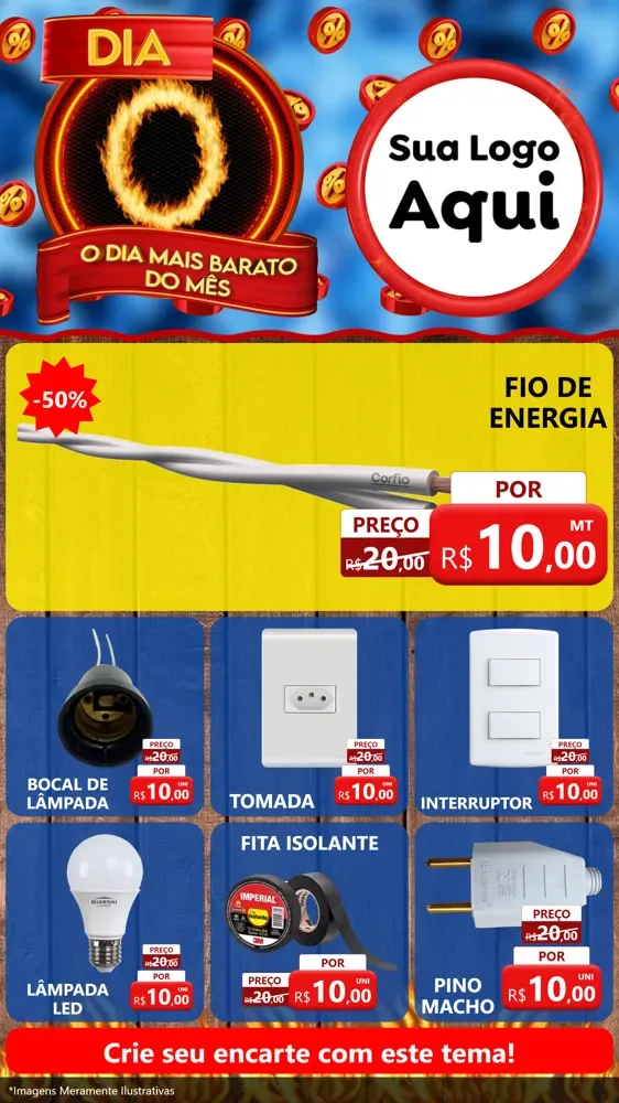 Modelo de Rede Social para Stories com o tema Dia O - O Dia Mais Barato Do Mês para Materiais Elétricos
