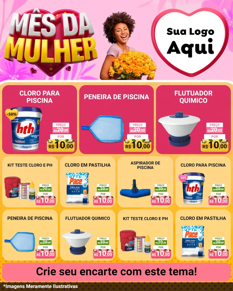 Modelo de Rede Social para Feed Instagram com o tema Mês da Mulher para Produtos para Piscina
