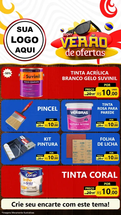 Modelo de TV para TV Vertical com o tema Super Verão de Ofertas para Tintas e Ferramentas