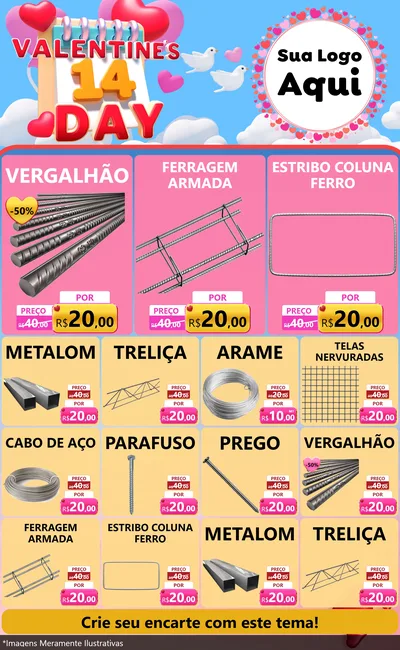 Modelo de Encarte para Encarte Grande com o tema Valentine's Day para Ferragens