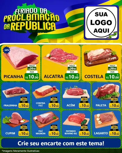 Modelo de Rede Social para Feed Instagram com o tema Feriado da Proclamação da República para Açougue