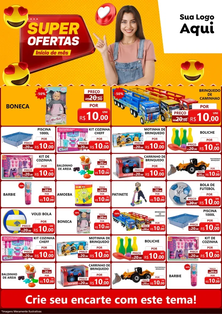 Modelo de Encarte para Encarte A4 Vertical com o tema Super Ofertas Inicio De mês para Brinquedos