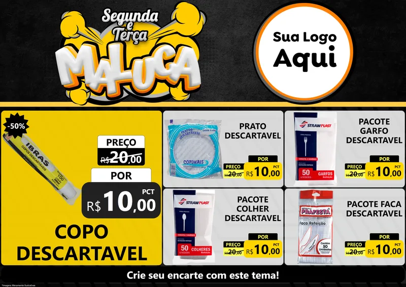 Modelo de Encarte para Encarte A4 Horizontal com o tema Segunda e Terça Maluca para Embalagens