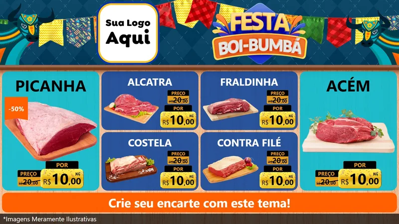 Modelo de TV para TV Horizontal com o tema Festa Boi Bumbá para Açougue