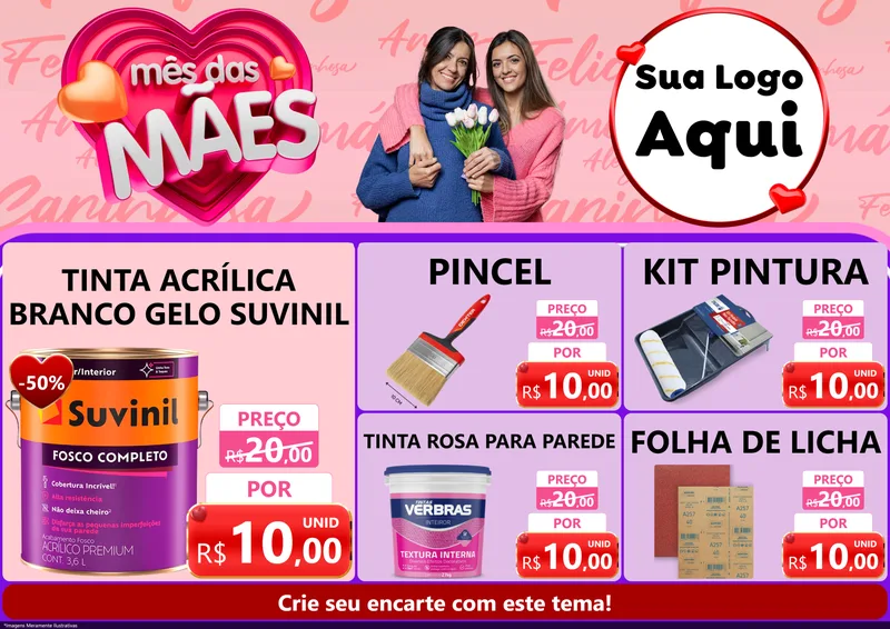Modelo de Encarte para Encarte A4 Horizontal com o tema Mês Das Mães para Tintas e Ferramentas