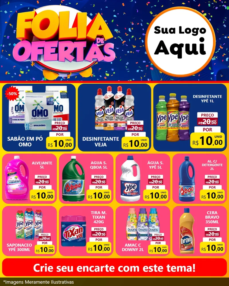 Modelo de Rede Social para Feed Instagram com o tema Folia de Ofertas para Produtos de Limpeza