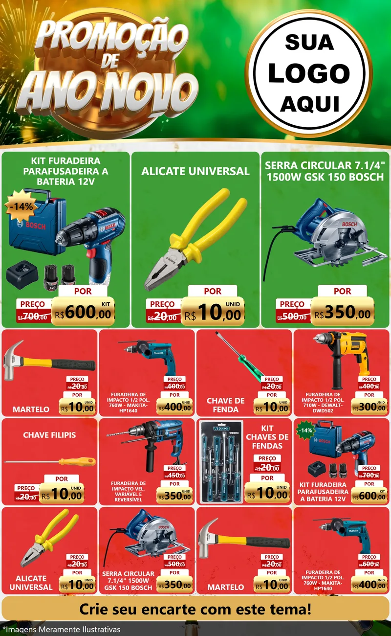 Modelo de Encarte para Encarte Grande com o tema Promoção de Ano Novo para Maquinas e Ferramentas