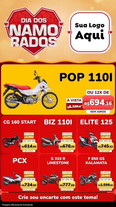 Modelo de Rede Social para Stories com o tema Dia dos Namorados para Concessionaria de Motos