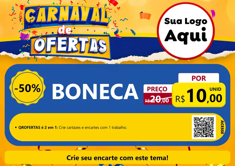 Modelo de Cartaz para Cartaz A4 Horizontal com o tema Carnaval de Ofertas para Brinquedos