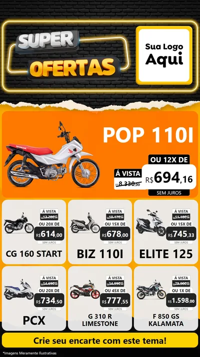 Modelo de Rede Social para Stories com o tema Super Ofertas para Concessionaria de Motos