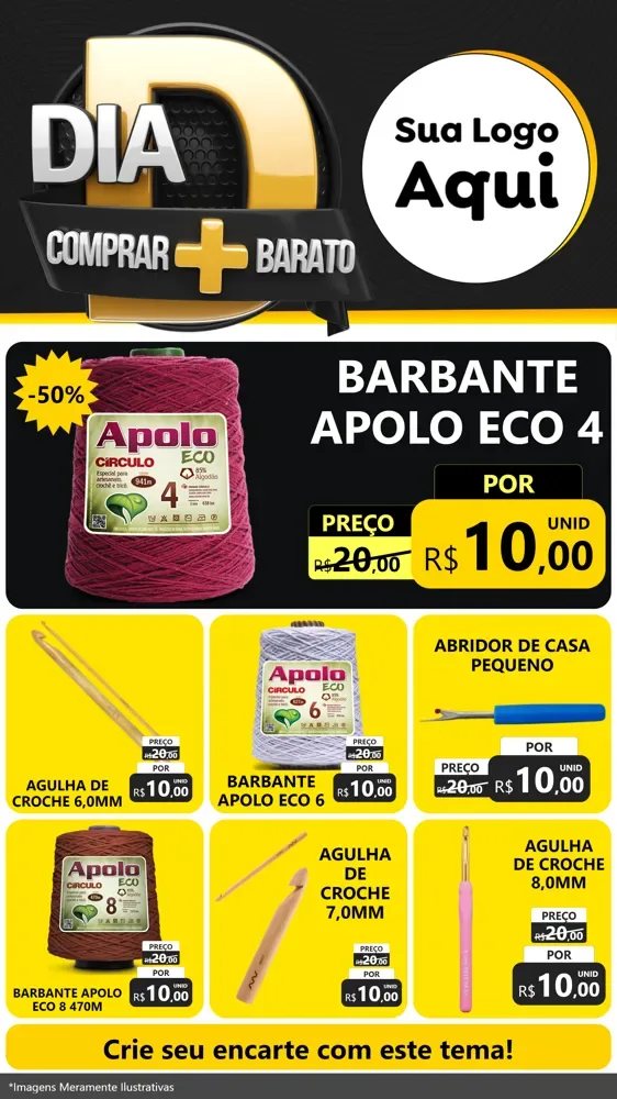 Modelo de Rede Social para Stories com o tema Dia D Mais Economia para Armarinho e Aviamentos