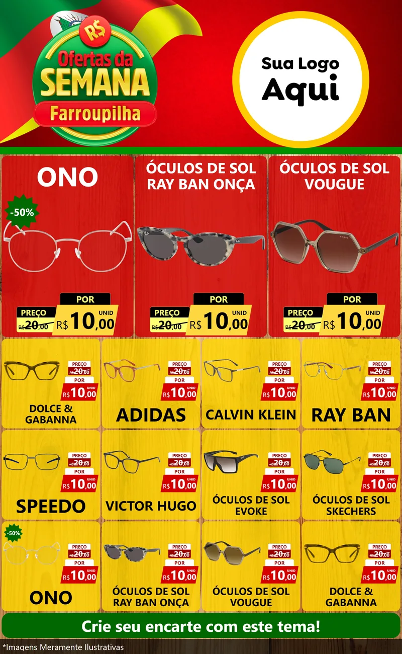 Modelo de Encarte para Encarte Grande com o tema Ofertas da Semana Farroupilha para Óticas