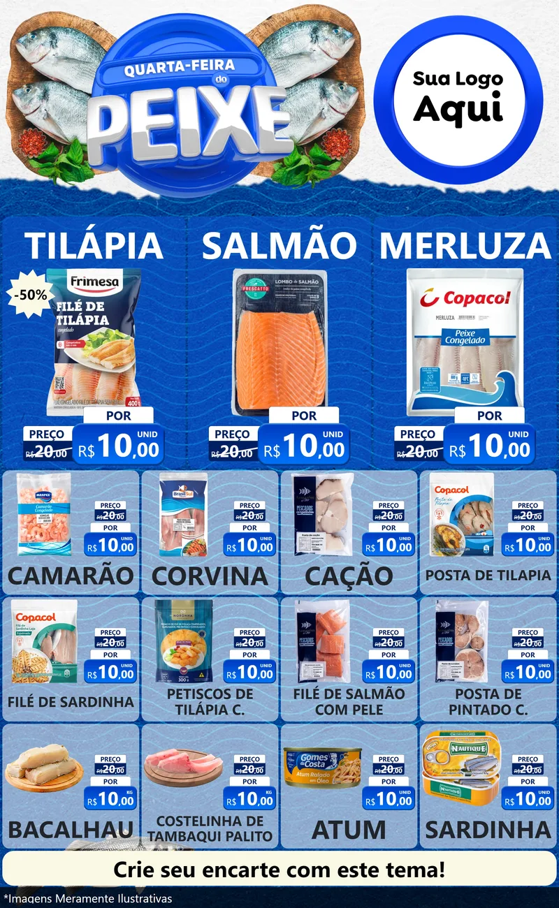 Modelo de Encarte para Encarte Grande com o tema Quarta-Feira do Peixe para Peixaria