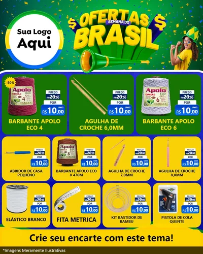 Modelo de Rede Social para Feed Instagram com o tema Ofertas Semana do Brasil para Armarinho e Aviamentos