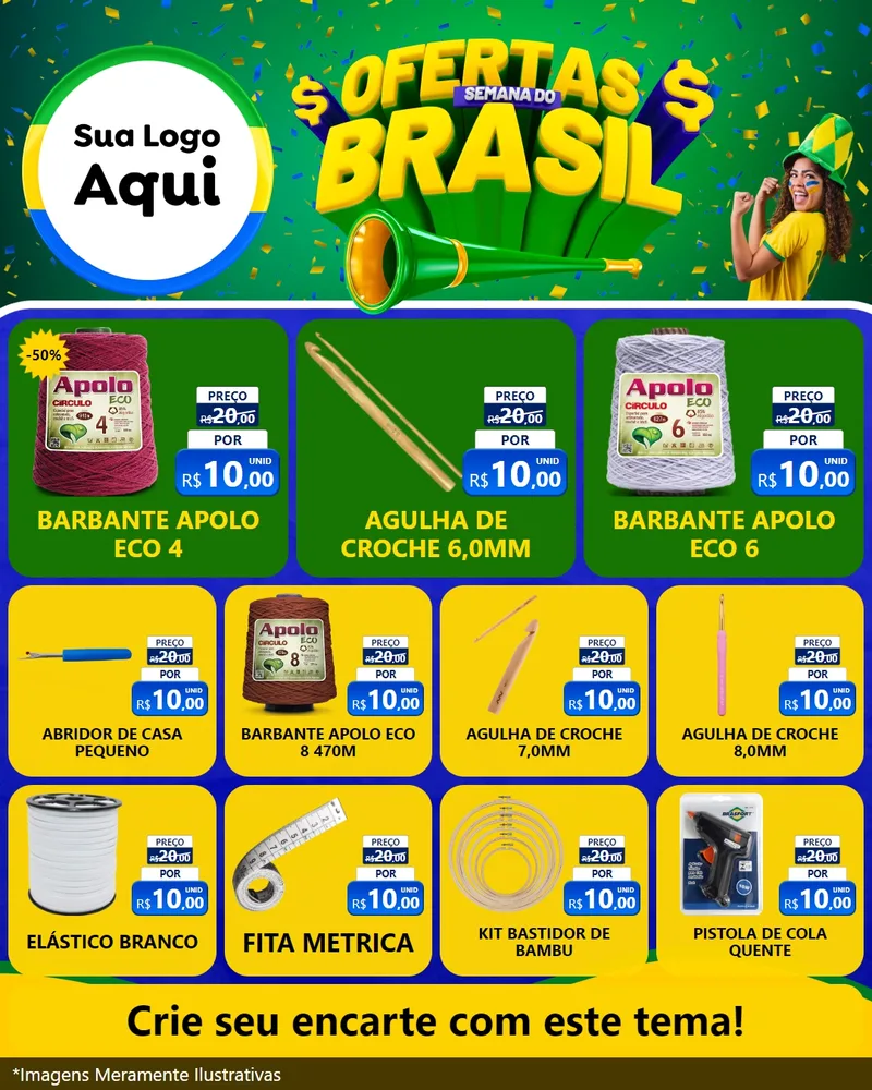 Modelo de Rede Social para Feed Instagram com o tema Ofertas Semana do Brasil para Armarinho e Aviamentos