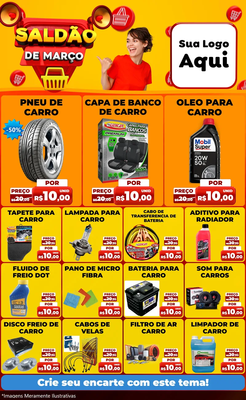 Modelo de Encarte para Encarte Grande com o tema Saldão de Março para Auto peças