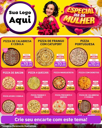 Modelo de Rede Social para Feed Instagram com o tema Especial Dia da Mulher para Pizzaria