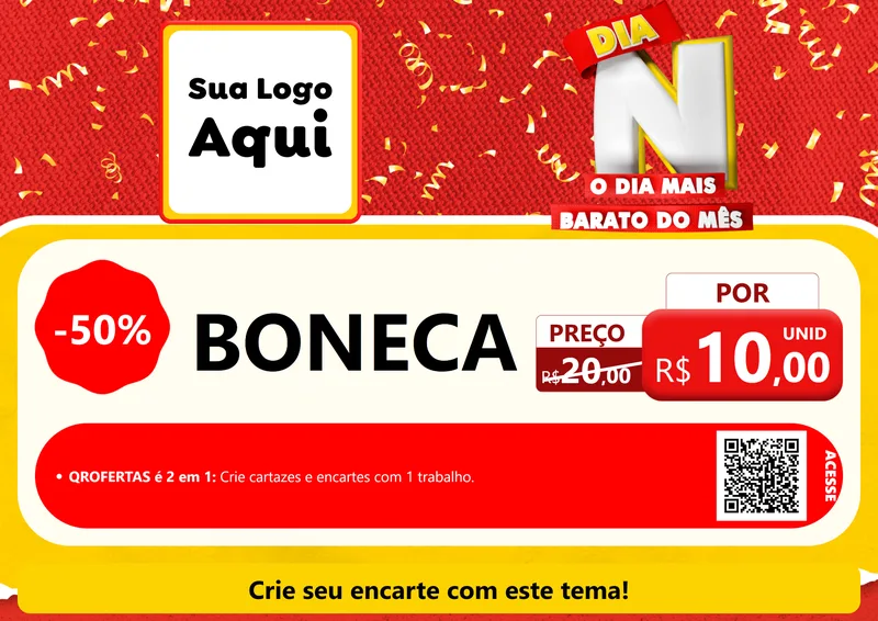 Modelo de Cartaz para Cartaz A4 Horizontal com o tema Dia N o Dia Mais Barato do Mês para Brinquedos