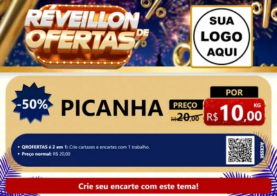 Modelo de Cartaz para Cartaz A4 Horizontal com o tema Réveillon de Ofertas para Açougue