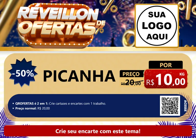 Modelo de Cartaz para Cartaz A4 Horizontal com o tema Réveillon de Ofertas para Açougue