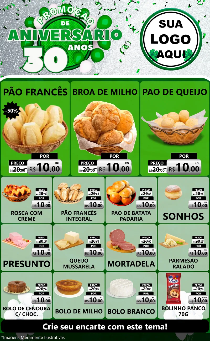 Modelo de Encarte para Encarte Grande com o tema Promoção de Aniversário - 30 Anos para Padaria