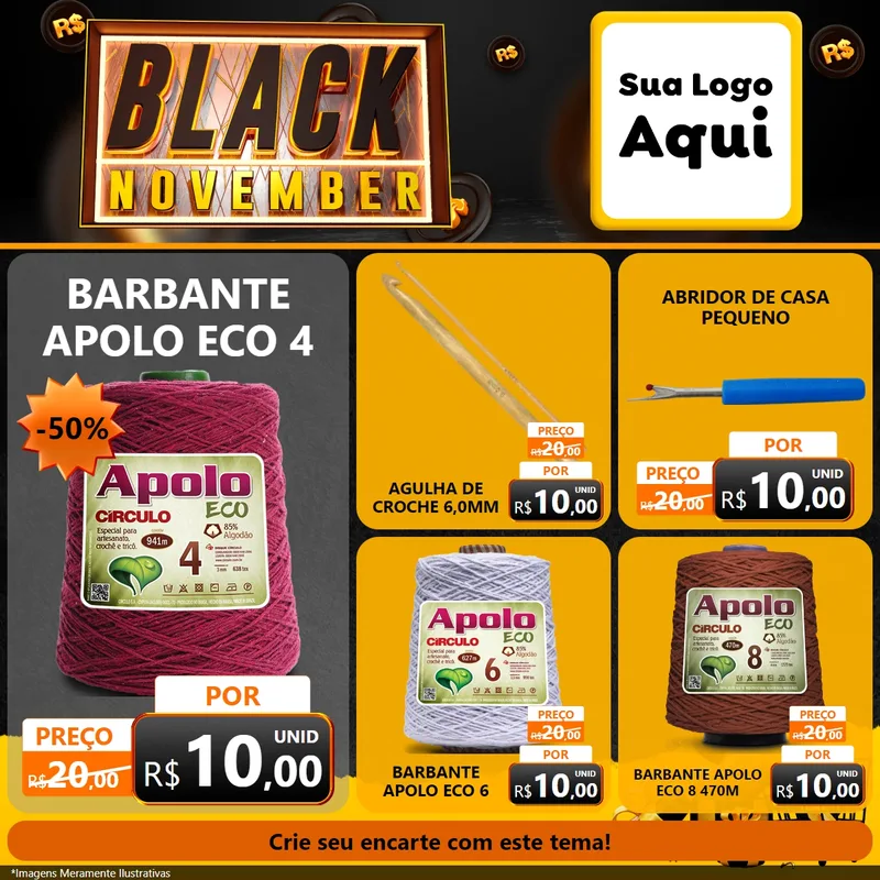 Modelo de Rede Social para Feed Facebook com o tema Black November para Armarinho e Aviamentos