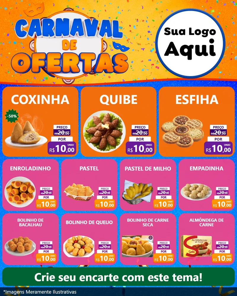 Modelo de Rede Social para Feed Instagram com o tema Carnaval de Ofertas para Salgadaria