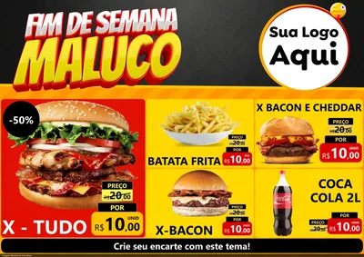 Modelo de Encarte para Encarte A4 Horizontal com o tema Final de Semana Maluco para Hamburgueria