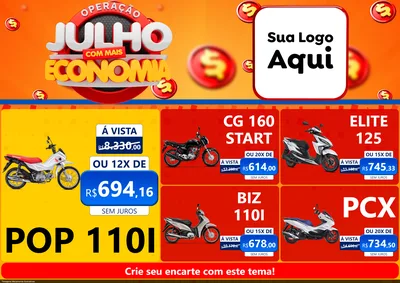 Modelo de Encarte para Encarte A4 Horizontal com o tema Operação Julho Com Mais Economia para Concessionaria de Motos