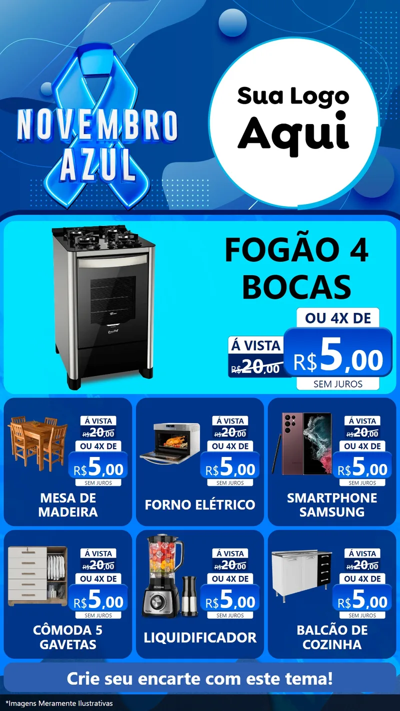 Modelo de Rede Social para Stories com o tema Novembro Azul para Móveis e Eletro