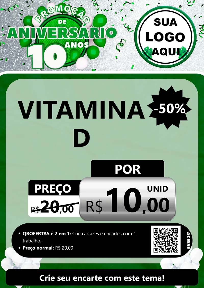 Modelo de Cartaz para Cartaz A4 Vertical com o tema Promoção de Aniversário - 10 Anos para Farmácia