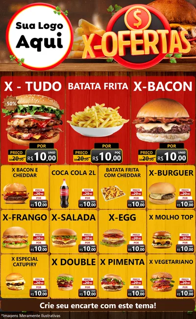 Modelo de Encarte para Encarte Grande com o tema X - Ofertas para Hamburgueria