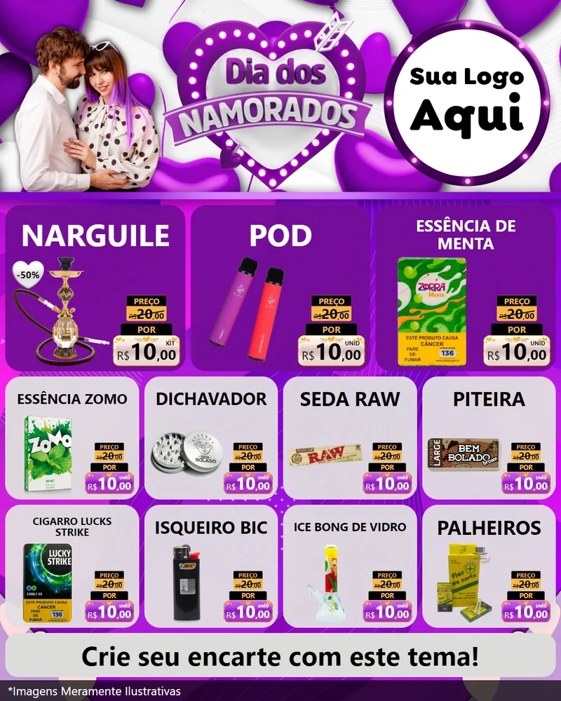 Modelo de Rede Social para Feed Instagram com o tema Dia dos Namorados para Tabacaria