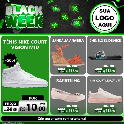 Modelo de Rede Social para Feed Facebook com o tema Black Week para Calçados