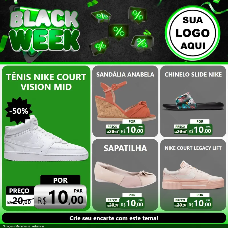Modelo de Rede Social para Feed Facebook com o tema Black Week para Calçados