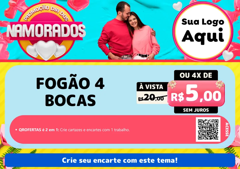 Modelo de Cartaz para Cartaz A4 Horizontal com o tema Promoção Dia dos Namorados para Móveis e Eletro