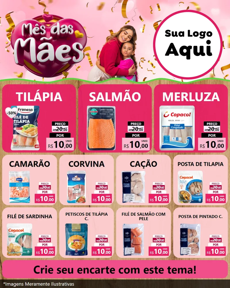 Modelo de Rede Social para Feed Instagram com o tema Mês das Mães para Peixaria
