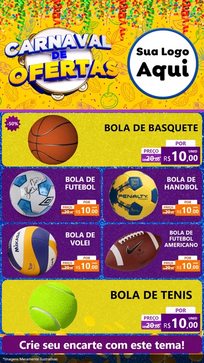 Modelo de TV para TV Vertical com o tema Carnaval de Ofertas para Artigos Esportivos