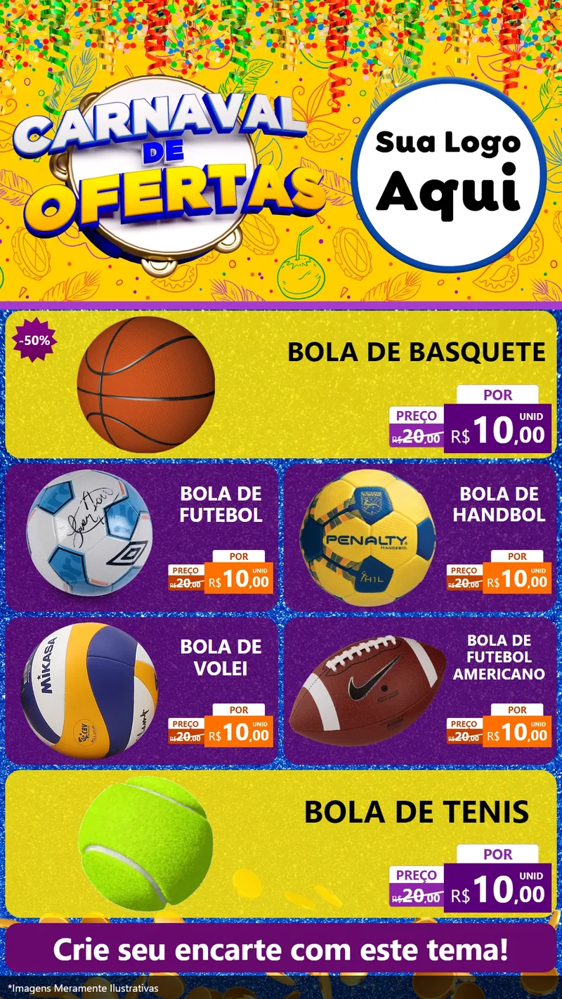Modelo de TV para TV Vertical com o tema Carnaval de Ofertas para Artigos Esportivos