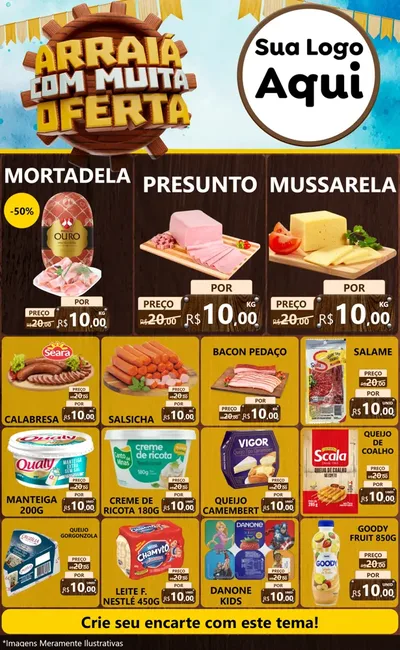 Modelo de Encarte para Encarte Grande com o tema Ofertas de São João - Junina para Frios e Laticínios