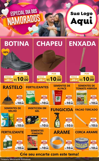 Modelo de Encarte para Encarte Grande com o tema Especial Dia dos Namorados para Agropecuária