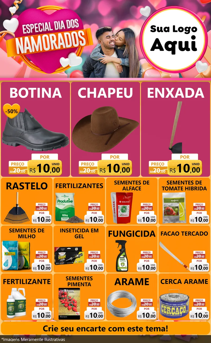 Modelo de Encarte para Encarte Grande com o tema Especial Dia dos Namorados para Agropecuária