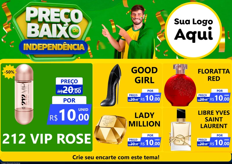 Modelo de Encarte para Encarte A4 Horizontal com o tema Preço Baixo de Independência para Perfumes
