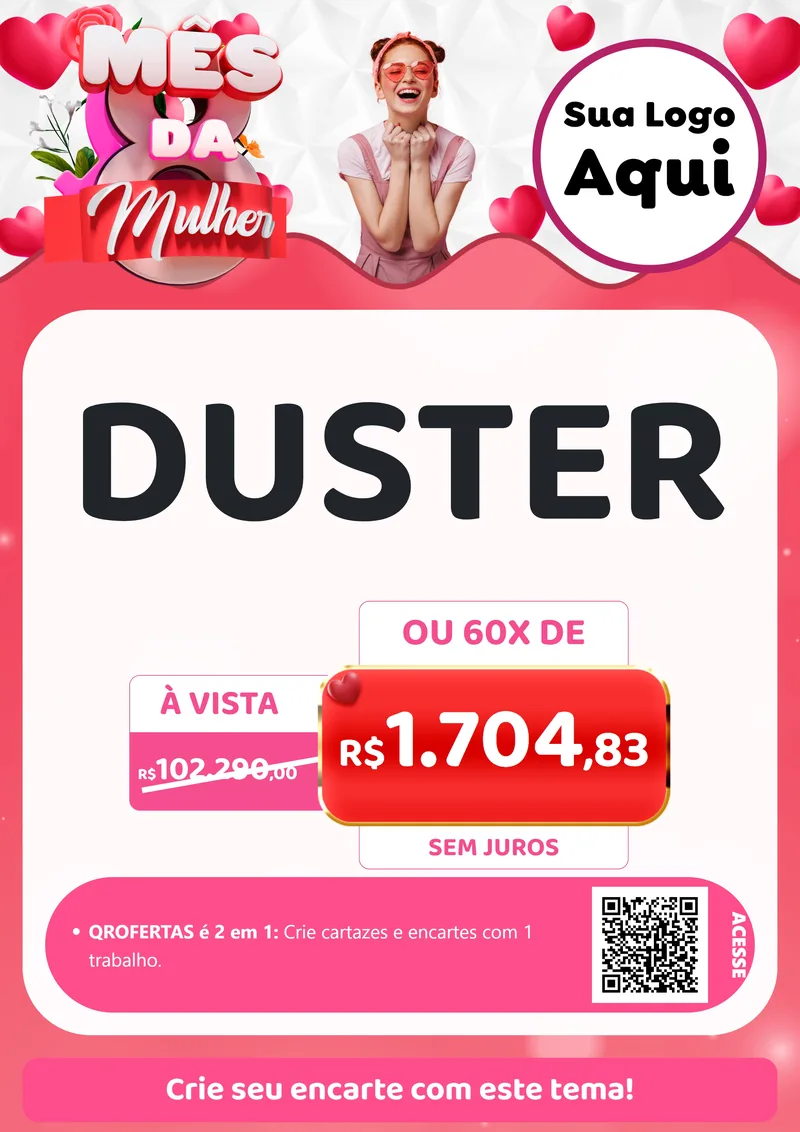 Modelo de Cartaz para Cartaz A4 Vertical com o tema Mês da Mulher para Concessionaria de Carros