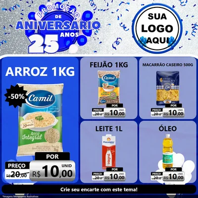 Modelo de Rede Social para Feed Facebook com o tema Promoção de Aniversário - 25 Anos para Supermercado