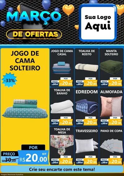 Modelo de Encarte para Encarte A4 Vertical com o tema Março de Ofertas para Cama, Mesa e Banho
