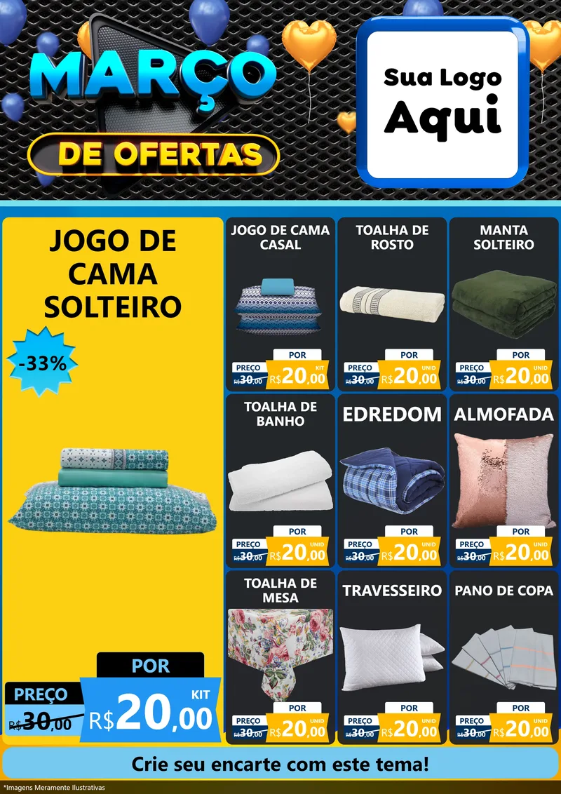Modelo de Encarte para Encarte A4 Vertical com o tema Março de Ofertas para Cama, Mesa e Banho