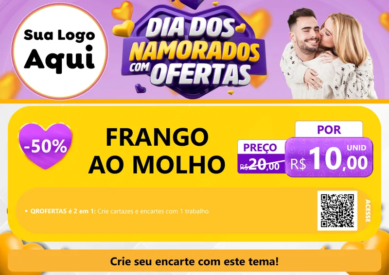 Modelo de Cartaz para Cartaz A4 Horizontal com o tema Dia Dos Namorados Com Ofertas para Restaurante